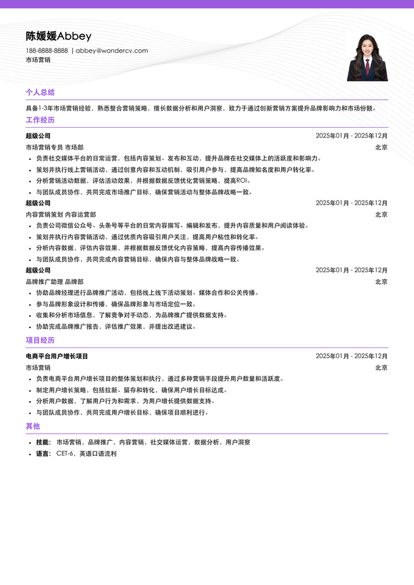 2025市场营销简历模板