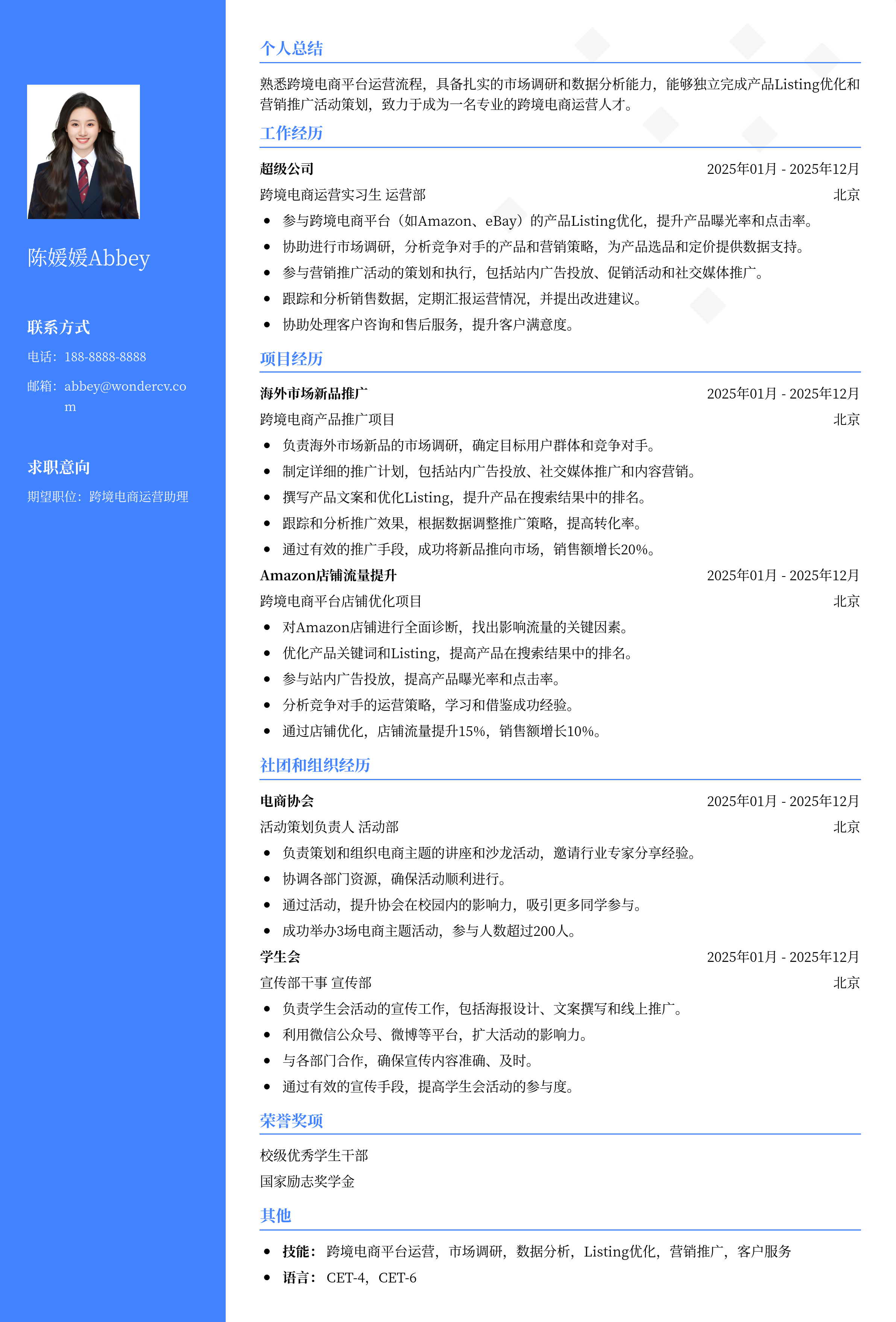 2025跨境电商运营助理模板