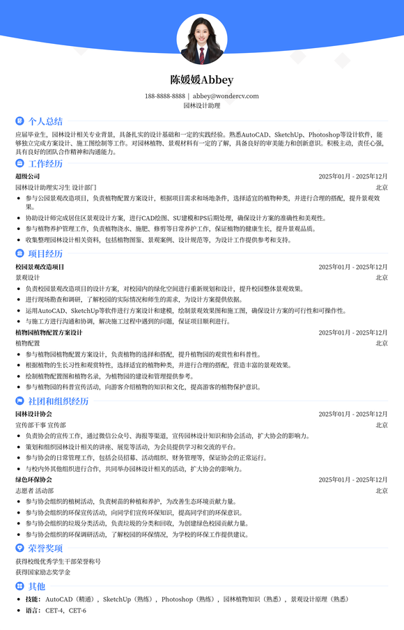 2025园林设计助理入门模板