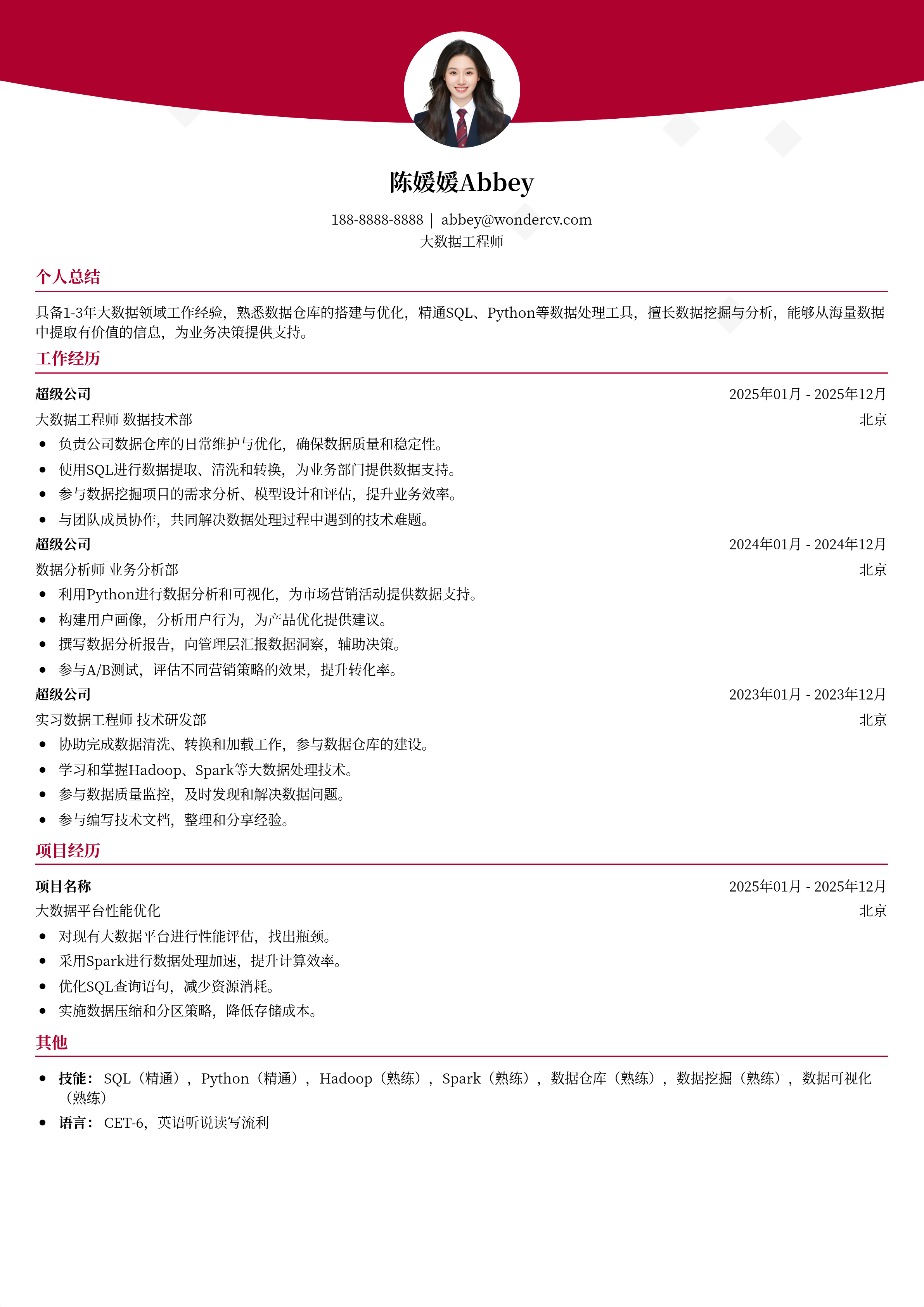 2025大数据简历模板