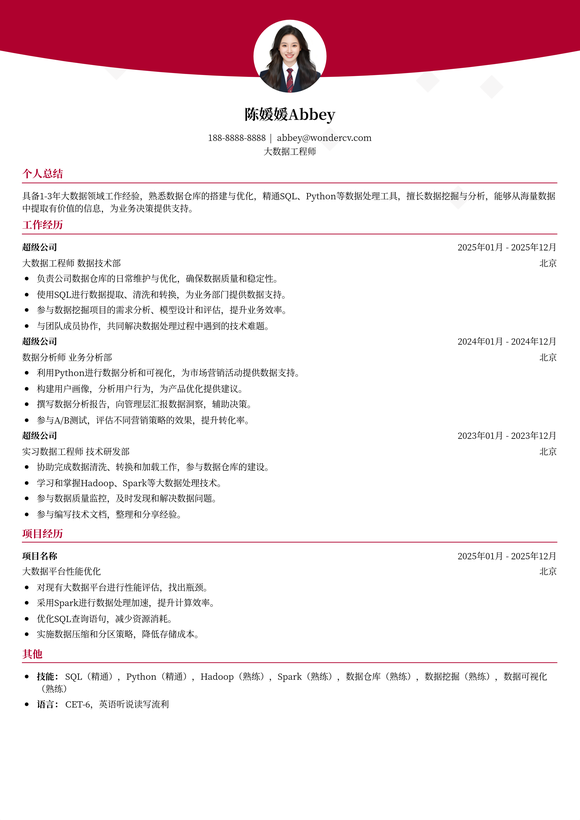 2025大数据简历模板