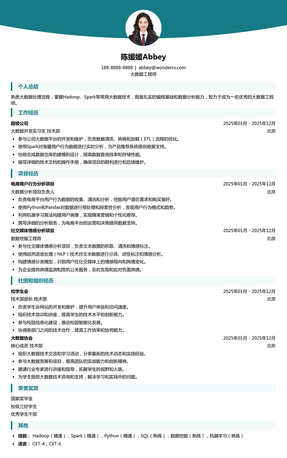 2025大数据简历模板